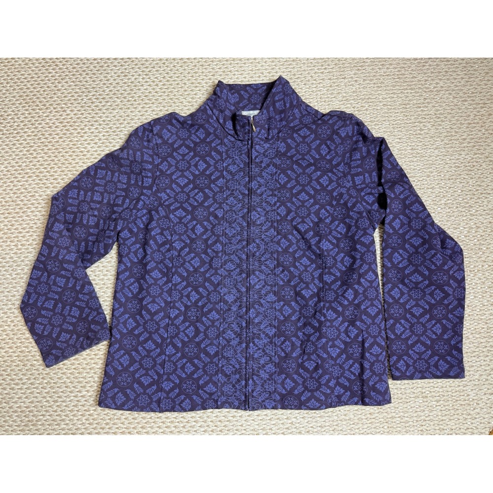 Coldwater Creek Purple Floral quilted Print Full Zip Jacket Cottagecore country